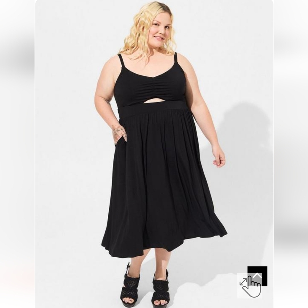 NWT Torrid 1X  Midi Super Soft Cutout Sleeveless Dress Black